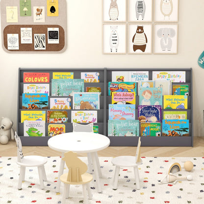 5-Tier Wooden Toddler Book Shelf Stand with Deep Compartments-Grey