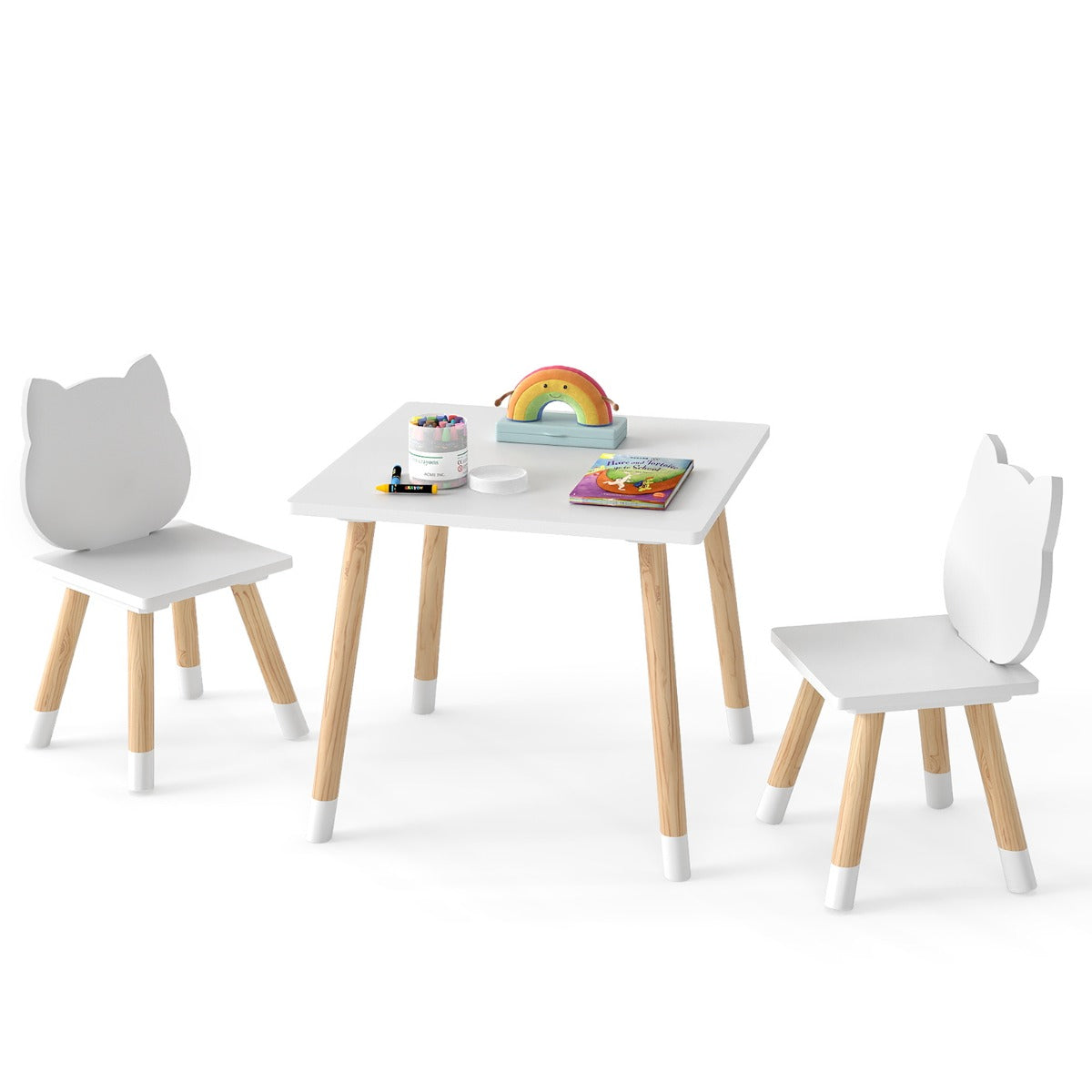 Wooden Toddler Desk and Chair Set for Classroom-White