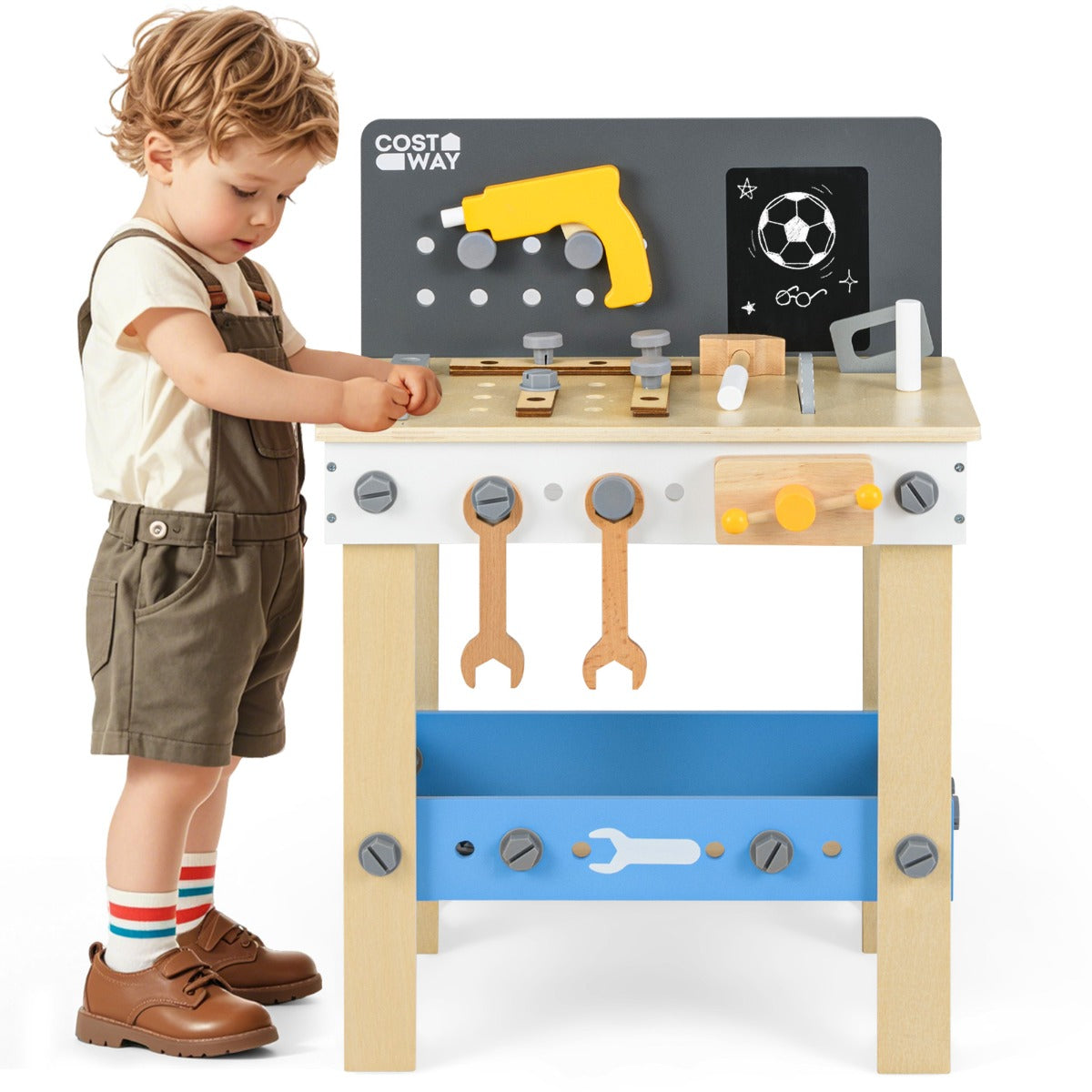 Wooden Toddler Workbench Playset with Pegboard and Storage Shelf
