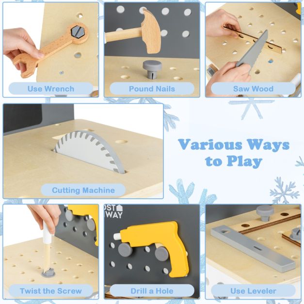 Wooden Toddler Workbench Playset with Pegboard and Storage Shelf