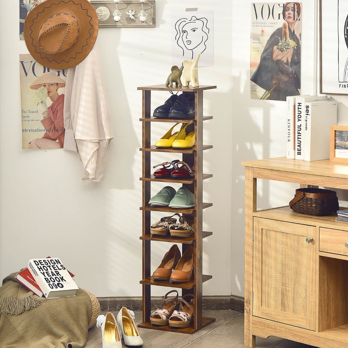 Wooden Vertical Shoe Rack with 7 Shelves-Brown
