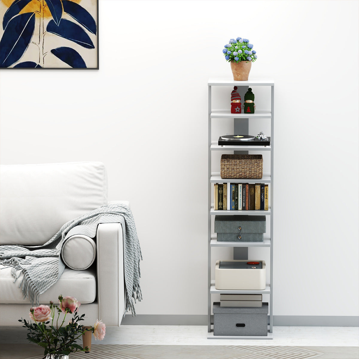 Wooden Vertical Shoe Rack with 7 Shelves-Grey