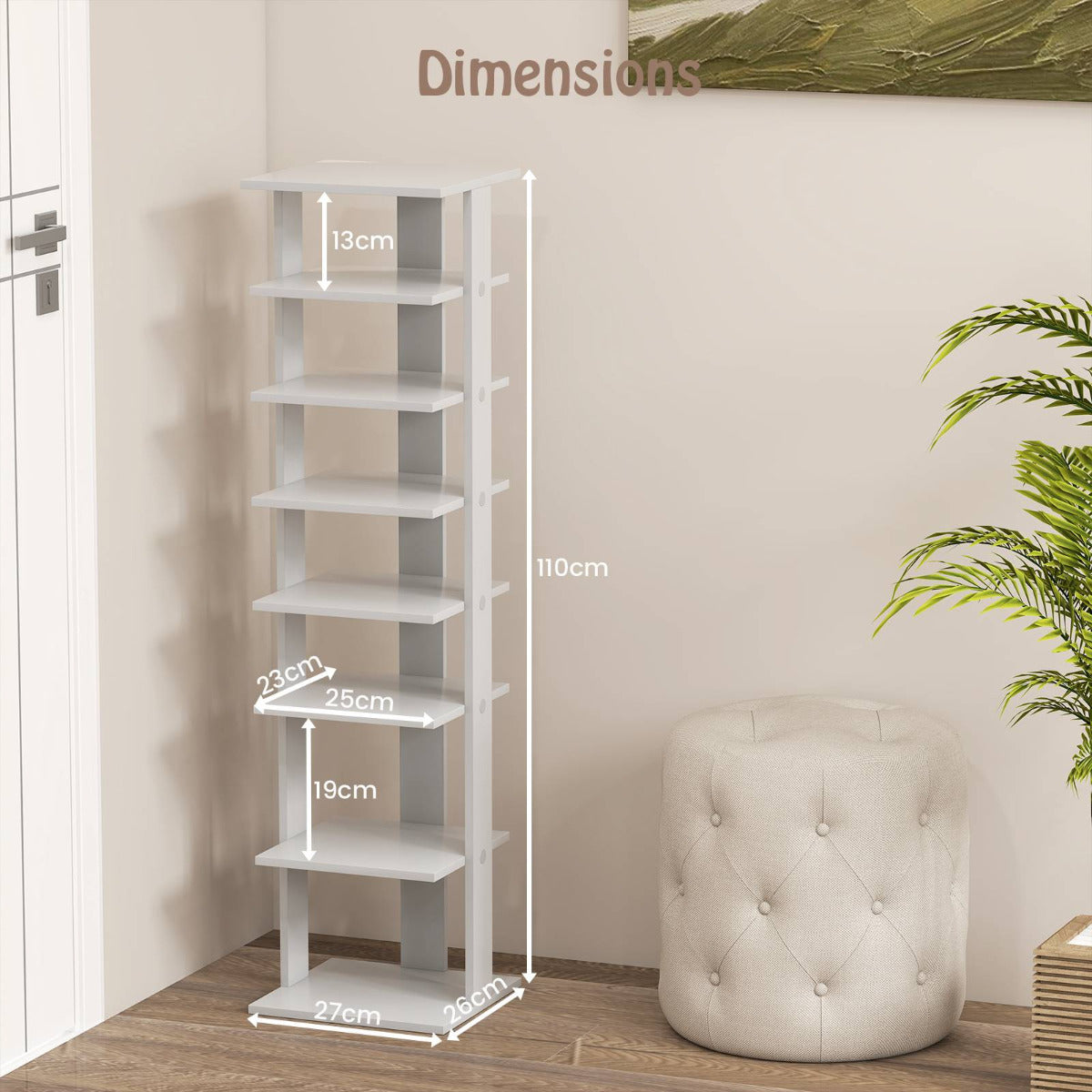 Wooden Vertical Shoe Rack with 7 Shelves-Grey