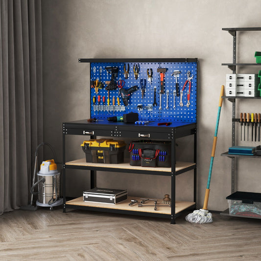 121 x 61 CM Workbench with 3 PCS Pegboard and Drawer-Navy