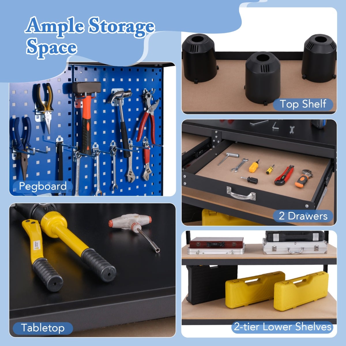121 x 61 CM Workbench with 3 PCS Pegboard and Drawer-Navy