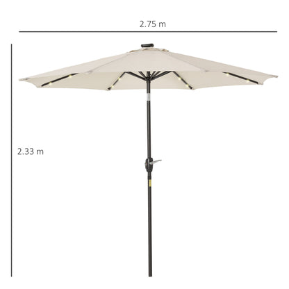 Outsunny Garden 24 LED Light Parasol Outdoor Tilt Sun Umbrella Patio Club Party Event Manual Sun Shade w/ Hand Crank Off-white