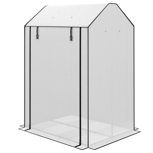 Mini Greenhouse W/ 4 Wire Shelves Portable Garden Grow House Tomato Greenhouse For Plants With Roll Up Door And Vents, 100 x 80 x 150cm, White