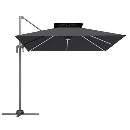 Outsunny 2,5 m parasol wspornikowy z lampami LED zasilanymi energią słoneczną, obrót 360√Ç¬∞, regulacja nachylenia, korba, ciemnoszary