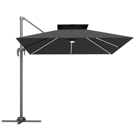 Outsunny 2,5 m parasol wspornikowy z lampami LED zasilanymi energią słoneczną, obrót 360√Ç¬∞, regulacja nachylenia, korba, ciemnoszary