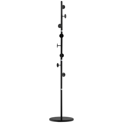 HOMCOM Coat Rack Free Standing Hall Tree with 8 Round Disc Hooks for Clothes, Hats,Purses, Steel Entryway Coat Stand with Marble Base for Entryway, Living Room, Bedroom, Black