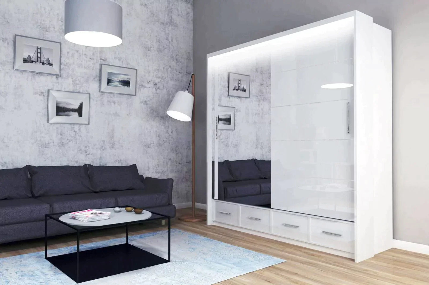 Mendeley 150cm High Gloss Sliding Wardrobe - White