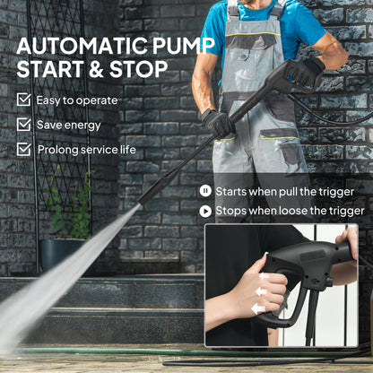 Outsunny 1600W High√Ç Pressure√Ç Washer, 130 Bar Pressure, 390 L/h Flow, Portable Power Washer Jet Wash Cleaner with Adjustable Nozzle, 6M Hose, Handle for Home Patio Car Driveway, Green