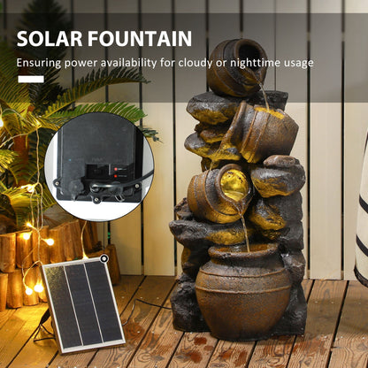 Solar Powered Garden Water Feature With LED Lights And Pump, 4 Tier Cascading Water Fountain Indoor/Outdoor Waterfall Ornament, 72cm Height