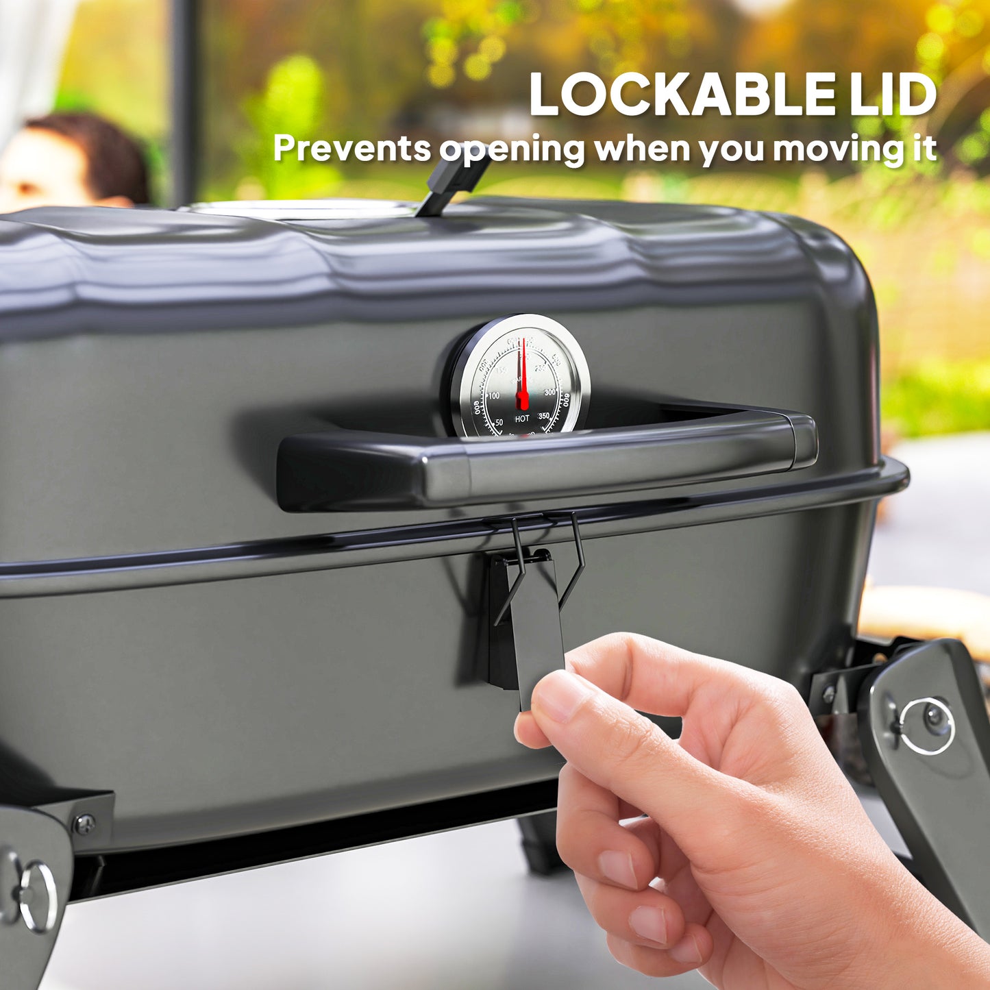 Outsunny Charcoal Barbecue Grill Folding BBQ Grill with 1232 cm√Ç¬≤ Cooking Area, Adjustable Vent, Thermometer, Handles for Camping Picnic, Black