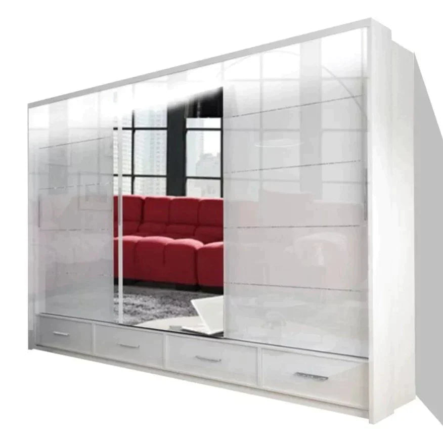 Mendeley Large High Gloss Sliding Wardrobe - Black, White and Grey