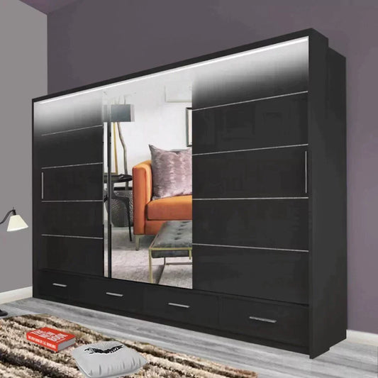 Mendeley Large High Gloss Sliding Wardrobe - Black