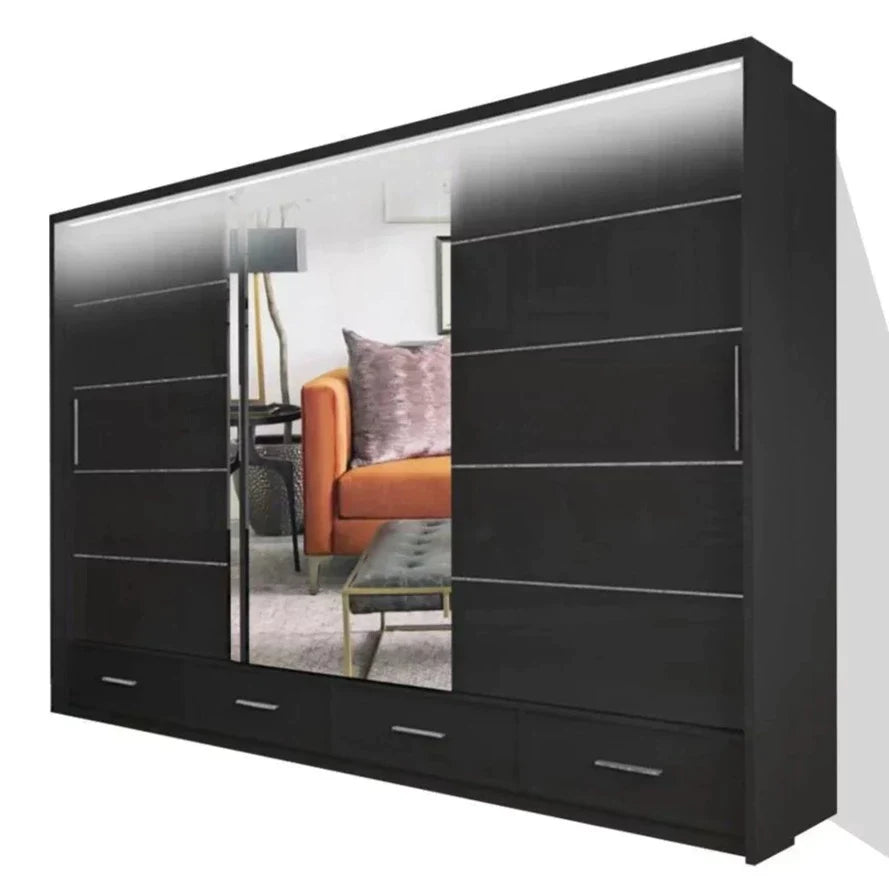 Mendeley Large High Gloss Sliding Wardrobe - Black