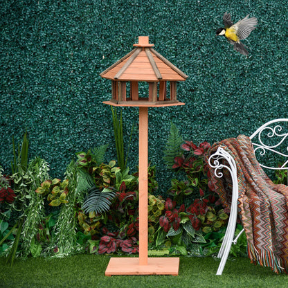 PawHut Wooden Bird Table Bird Feeding Station Playstand with Roof 130Hcm for Outdoor Brown