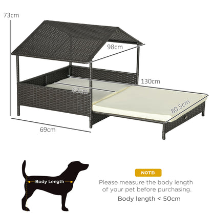 PawHut Extendable Elevated Dog Bed, Rattan Dog House, with Water-Resistant Roof, Removable Cushion, for Small, Medium Dogs