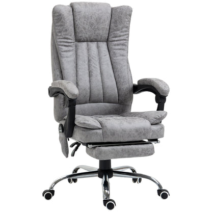 Vinsetto Office Chair with Massage and Heat, Microfibre Reclining Computer Desk Chair with Footrest and Adjustable Height, Swivel Wheels for Home Office, Grey