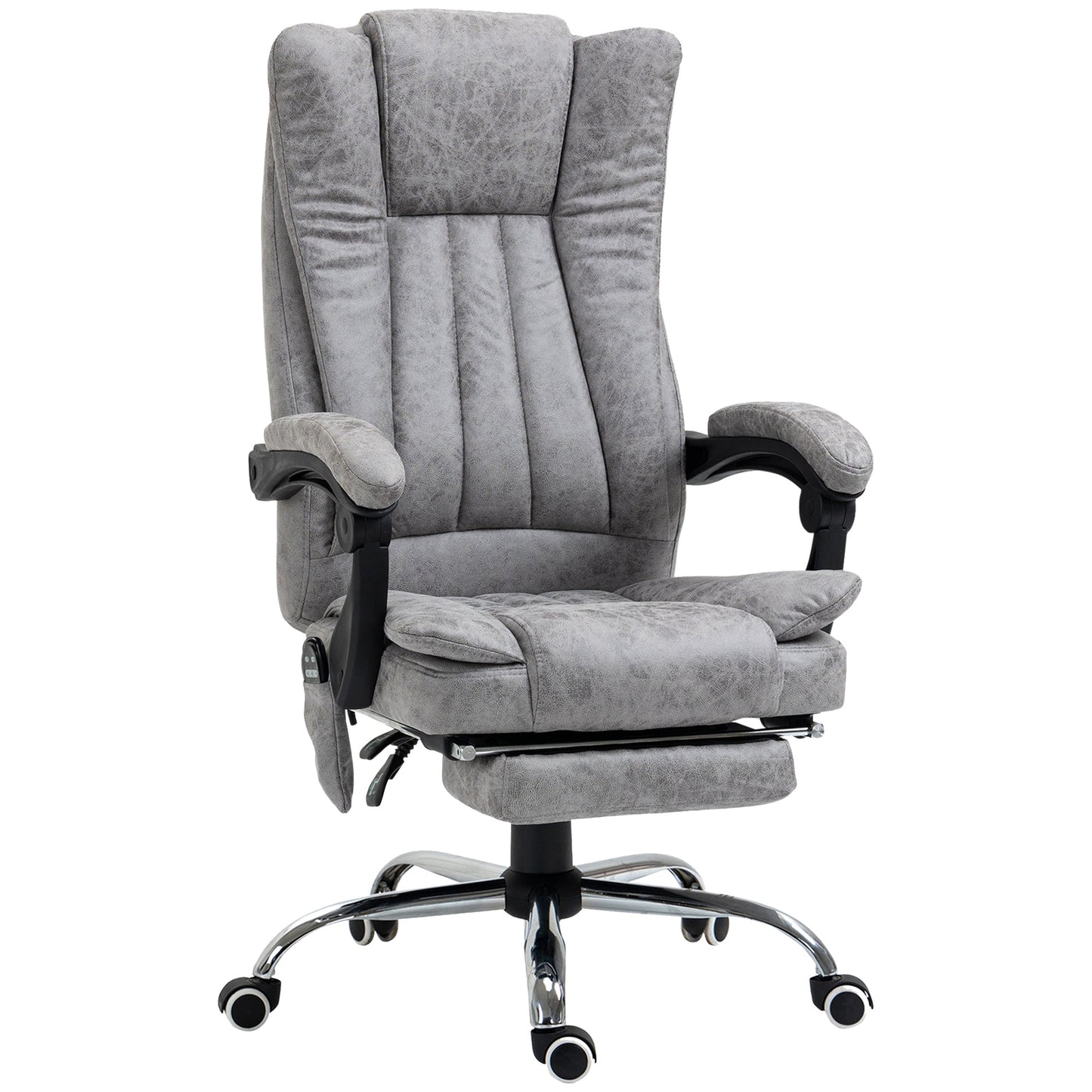 Vinsetto Office Chair with Massage and Heat, Microfibre Reclining Computer Desk Chair with Footrest and Adjustable Height, Swivel Wheels for Home Office, Grey