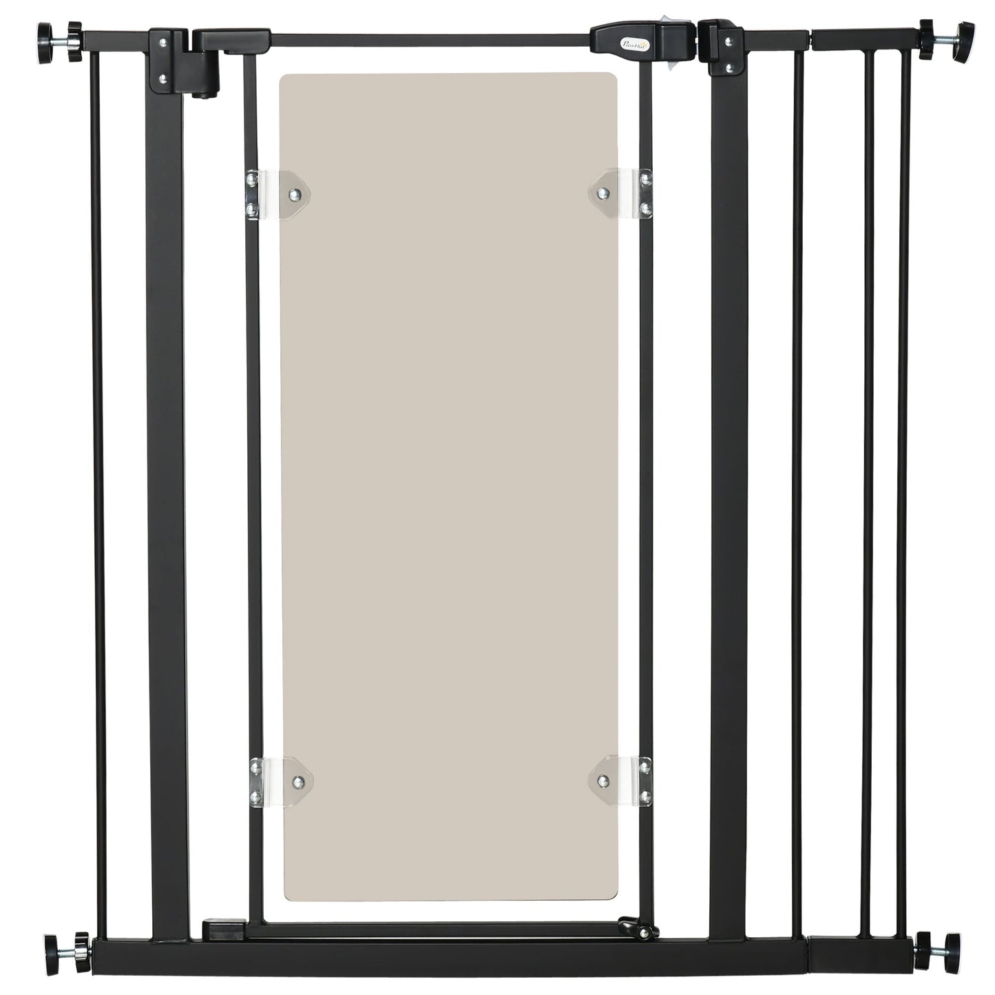 PawHut Pressure Fit Pet Safety Gate, Auto-Close Dog Barrier Stairgate, Double Locking, Acrylic Panel, for Doors, Hallways, Staircases, Openings 76-92 cm, Extensions Kit, Black