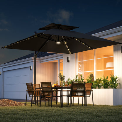 Outsunny Multi-Angle LED Light Parasol Umbrella - Black