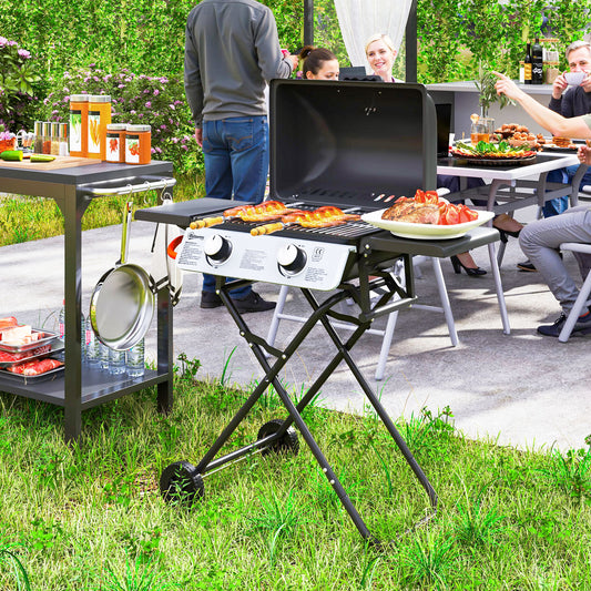 Outsunny Dwupalnikowy przenośny grill walizkowy - czarny