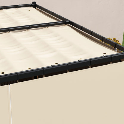 Outsunny 3 x 3(m) Rozsuwana pergola, altana ogrodowa z zasłonami, do grilla, na patio, pokład, beżowa