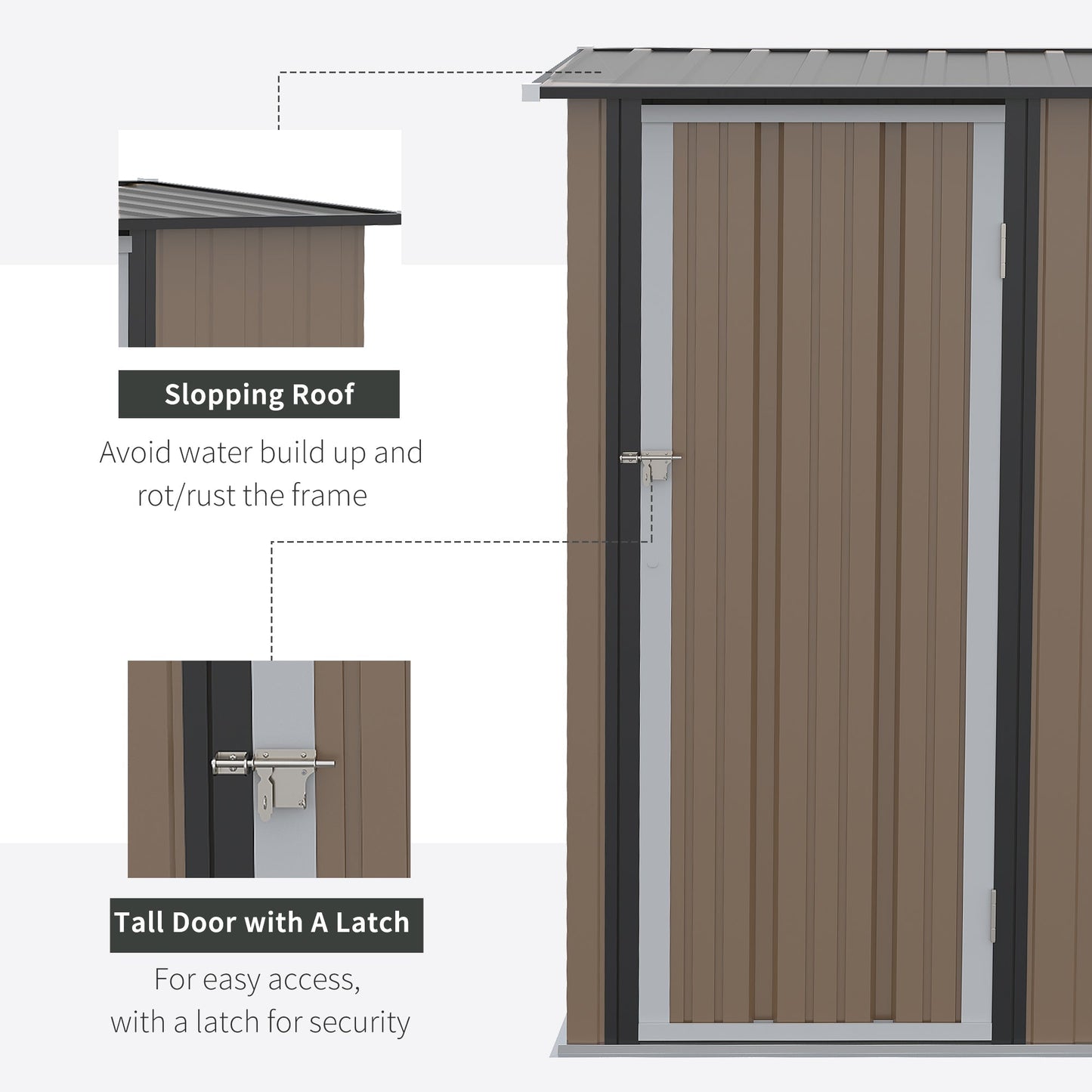 Outsunny  5ft x 3ft Garden Metal Storage Shed, Outdoor Tool Shed with Sloped Roof, Lockable Door for Equipment, Bikes, Brown