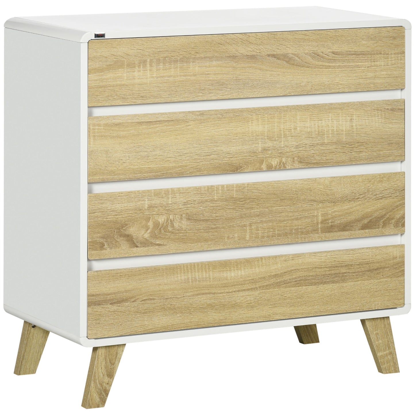 4-Drawer Storage Chest Organiser for Bedroom, Living Room, 80cmx40cmx79.5cm, White and Natural