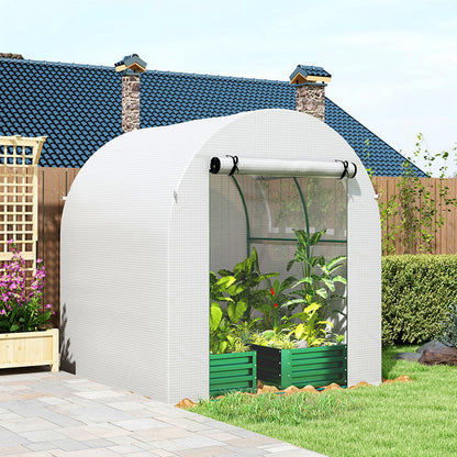 Outsunny Walk in Polytunnel Greenhouse، منزل أخضر للحديقة مع نافذة وباب قابلين للطي، 1.8 × 1.8 × 2 متر، أبيض