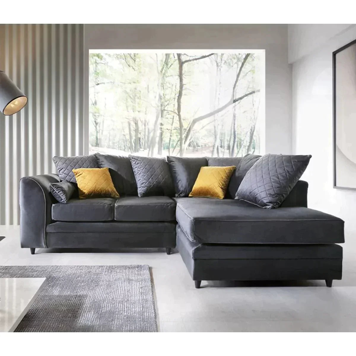 Chic Velvet Corner Sofa - Dark Grey