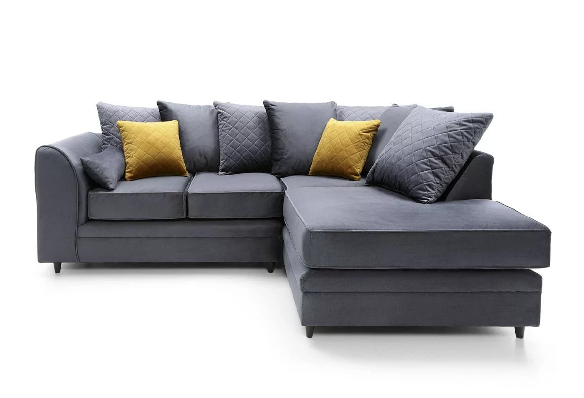 Chic Velvet Corner Sofa - Dark Grey