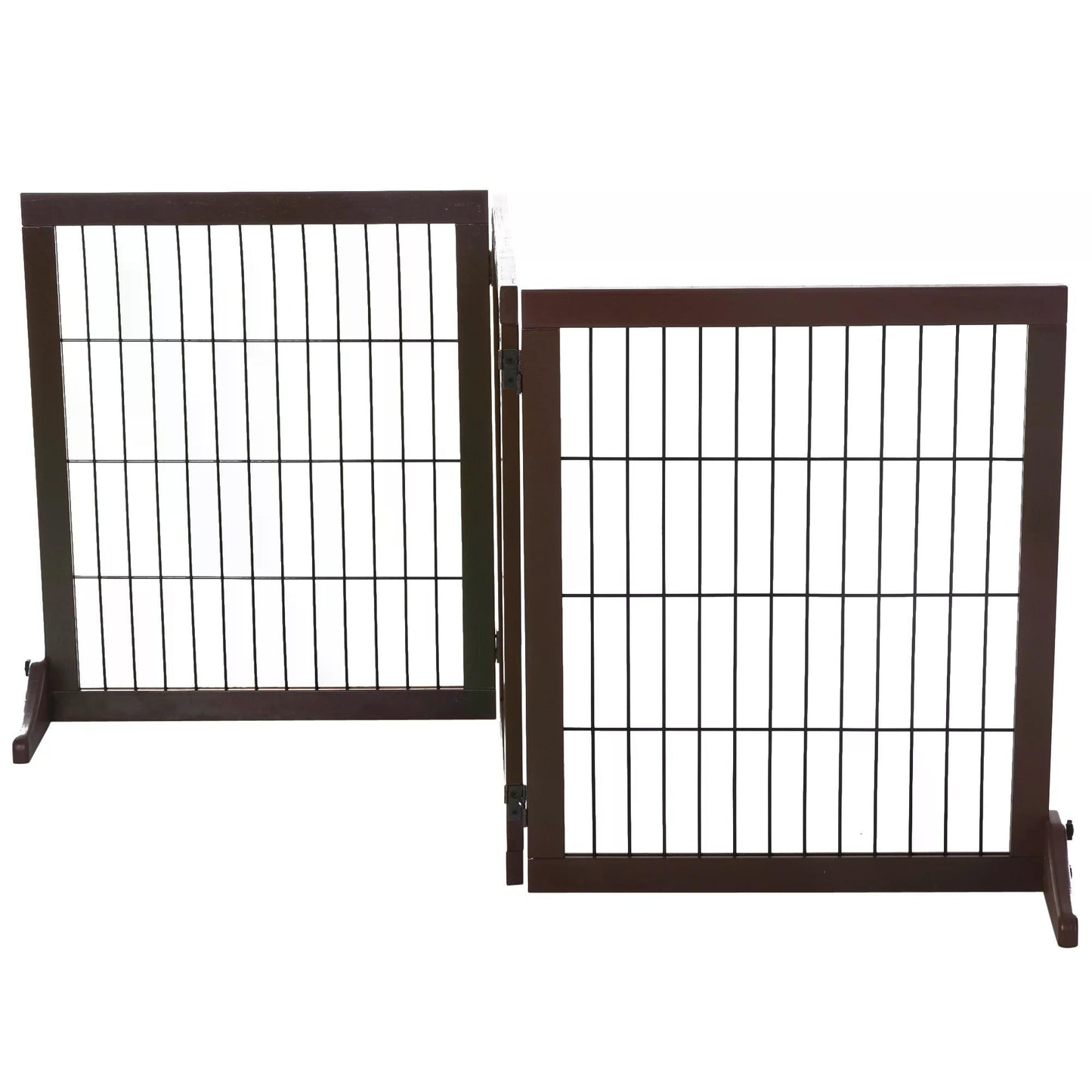 PawHut Freestanding Dog Gate 3 Panel Safety Pet Barrier Foldable w/ Support Feet Brown 185 x71 cm