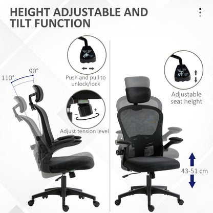 Vinsetto Multi-Adjustable Office Chair, with Lumbar Support, Headrest and Mesh Back - Black