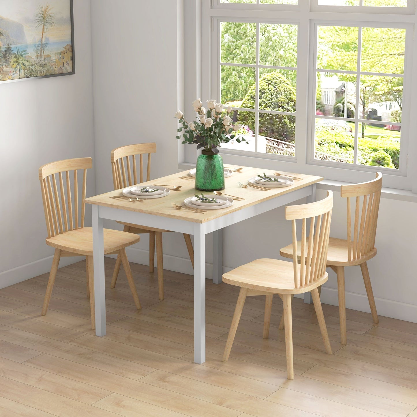 120 x 75cm Dining Table, Farmhouse Dining Room Table with Pine Wood Frame, Space Saving Kitchen Table, Natural