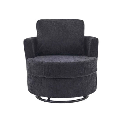 Chenille Swivel Recliner with Back Cushion and Thick Foam Pad, Faux Leather Adjustable Manual Swivel Base, Upholstered with Wooden Frame, 360° Swivel, 78.5x83x86 cm, Dark Grey