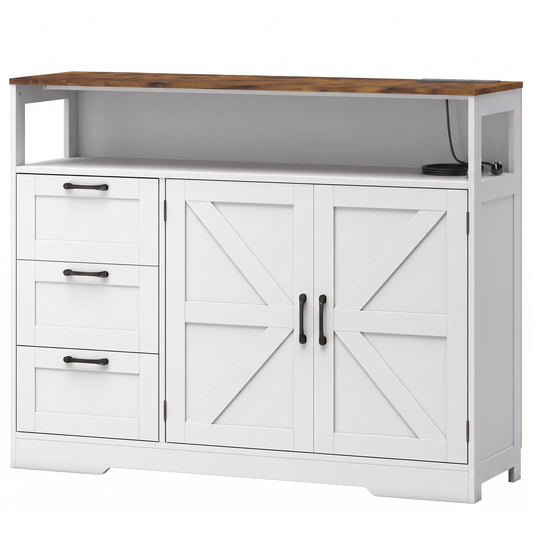 HOMCOM Sideboard Cabinet with Power Outlet in White