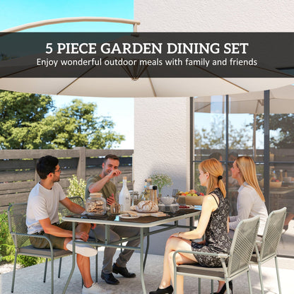 Outsunny Five-Piece PE Rattan Garden Dining Set with Cushions & Stackable Chairs - Light Grey