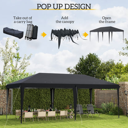 Outsunny Pop Up Gazebo 3 x 6m, składany namiot z baldachimem, regulowana wysokość markizy ślubnej z torbą transportową, czarny