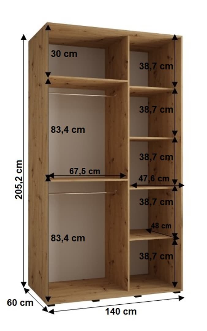 Cannes V Sliding Door Wardrobe 140cm