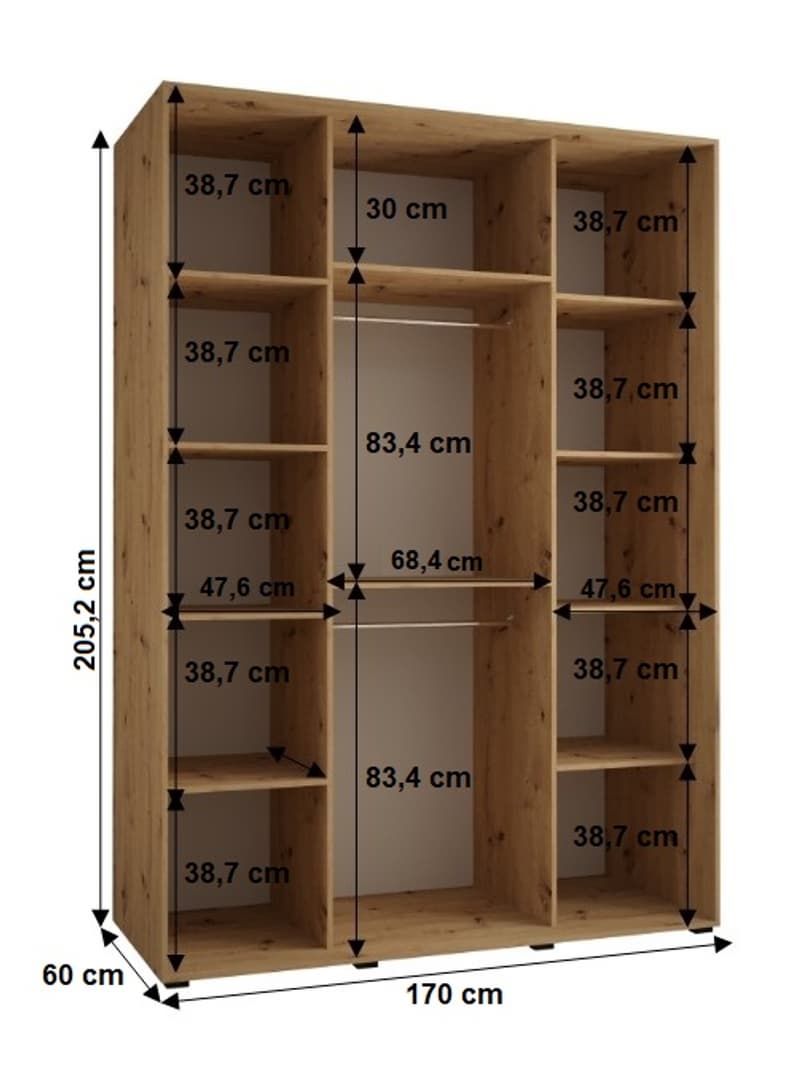 Cannes IV Sliding Door Wardrobe 170cm