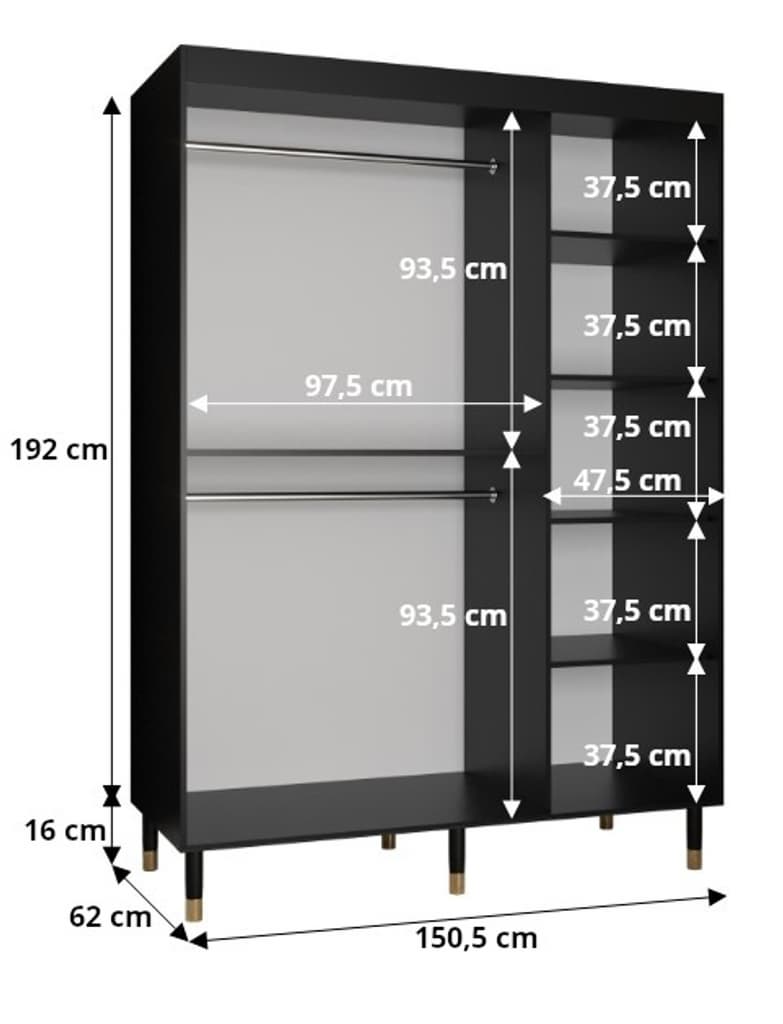 Monaco Sliding Door Wardrobe 150cm