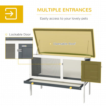 PawHut Wooden Rabbit Hutch Guinea Pig Hutch Bunny Cage Small Animal Habitat Openable Asphalt Roof for Outdoor Use 90 x 45 x 65 cm