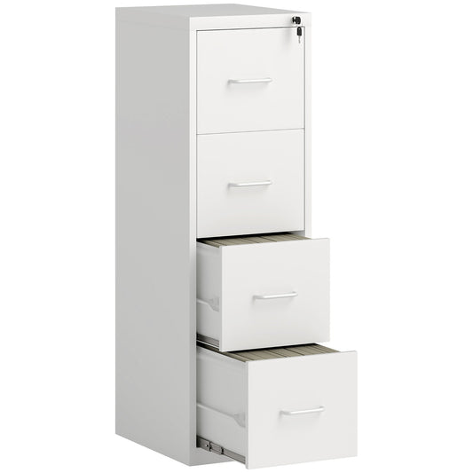 HOMCOM Four-Drawer Modern Steel Filing Cabinet - White