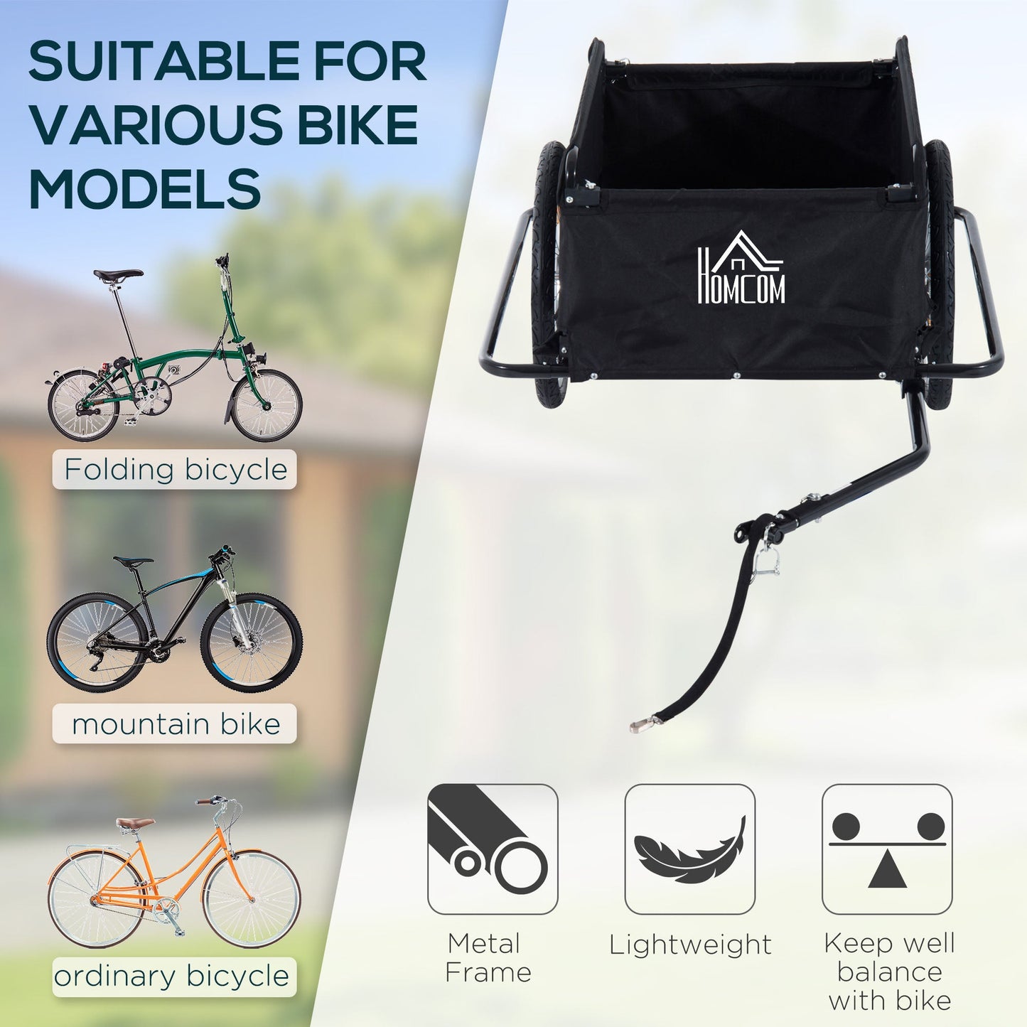 HOMCOM Two-Wheel Bicycle Large Cargo Wagon Trailer Oxford Fabric, Folding Storage, & Removable Cover, Red