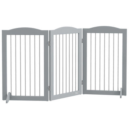 PawHut Foldable Dog Gate, Freestanding Pet Gate, with Two Support Feet, for Staircases, Hallways, Doorways - Grey