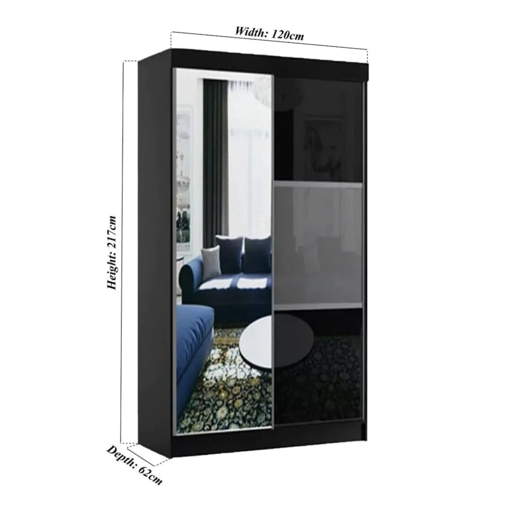 Manhattan Black High Gloss Sliding Door Wardrobe - 120cm,150cm and 200cm