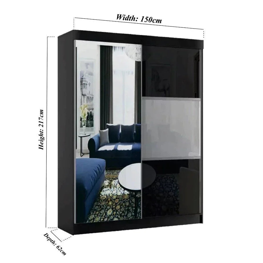 Manhattan Black High Gloss Sliding Door Wardrobe - 120cm,150cm and 200cm